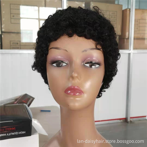 Cheap Factory Price  Good Quality Short Pixie Cut Kinky  Curly Machine Made None Lace 100% Human Hair Wigs